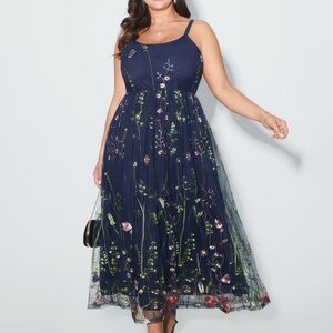 BloomChic Navy Floral Embroidered Maxi Dress